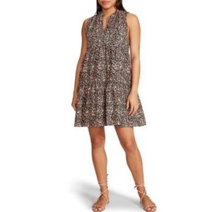 Bb Dakota Cotton Floral Mini Smock Dress xs Black Pink Ditzy